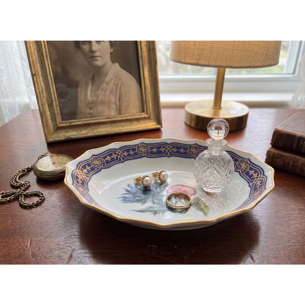 Mottahedeh Merian Service Porcelain Oval Dish Thistle Butterfly Trinket Bowl